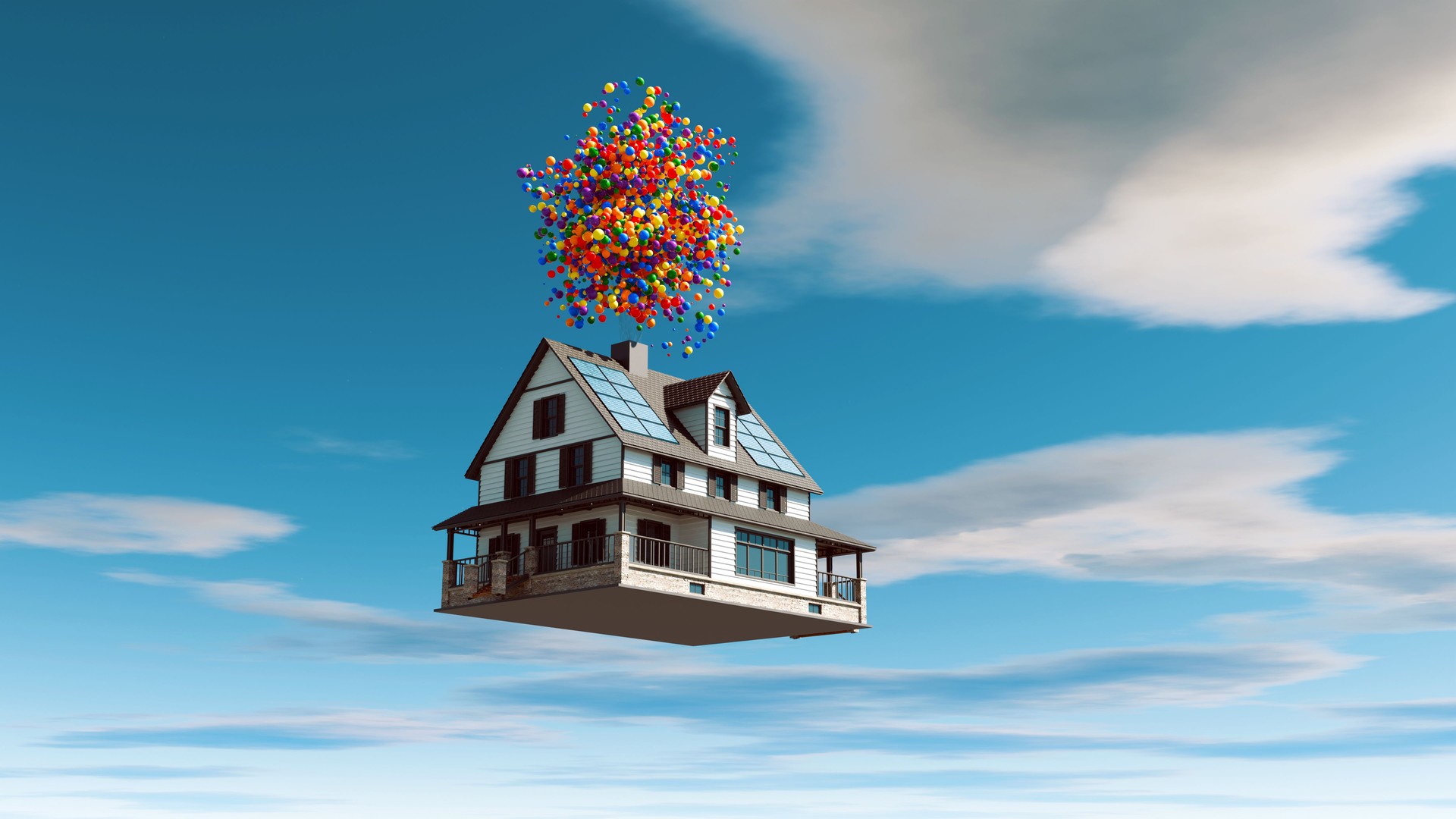 Dreamlike Journey with Balloon-Powered House